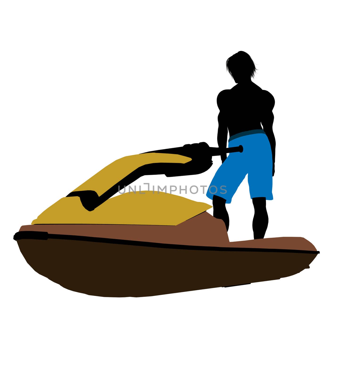 Male jetskier art illustration silhouette on a white background