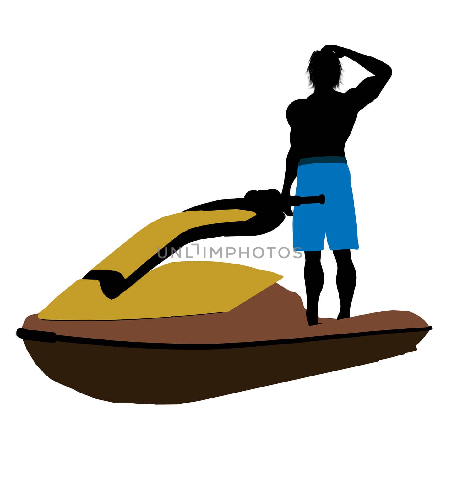 Male jetskier art illustration silhouette on a white background