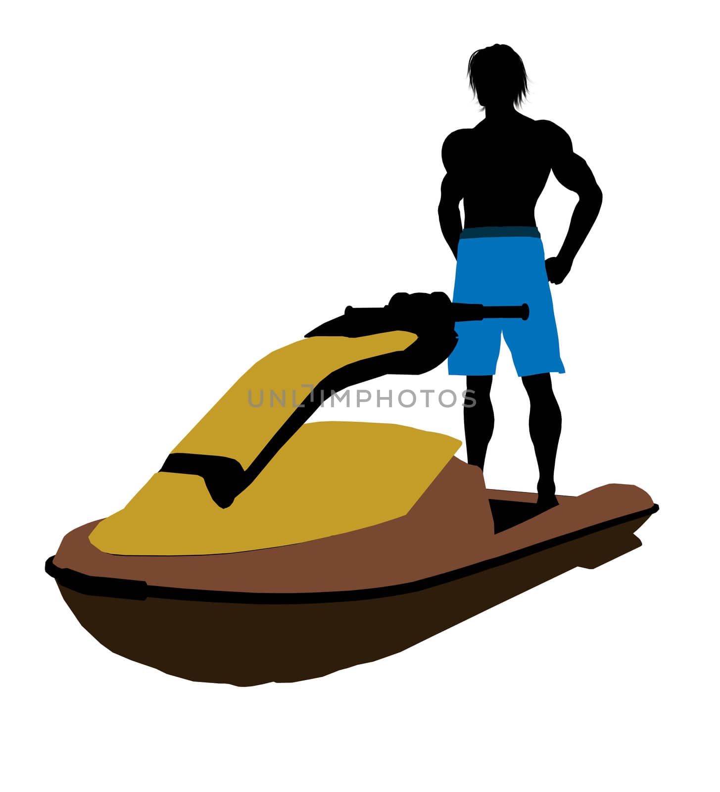 Male jetskier art illustration silhouette on a white background