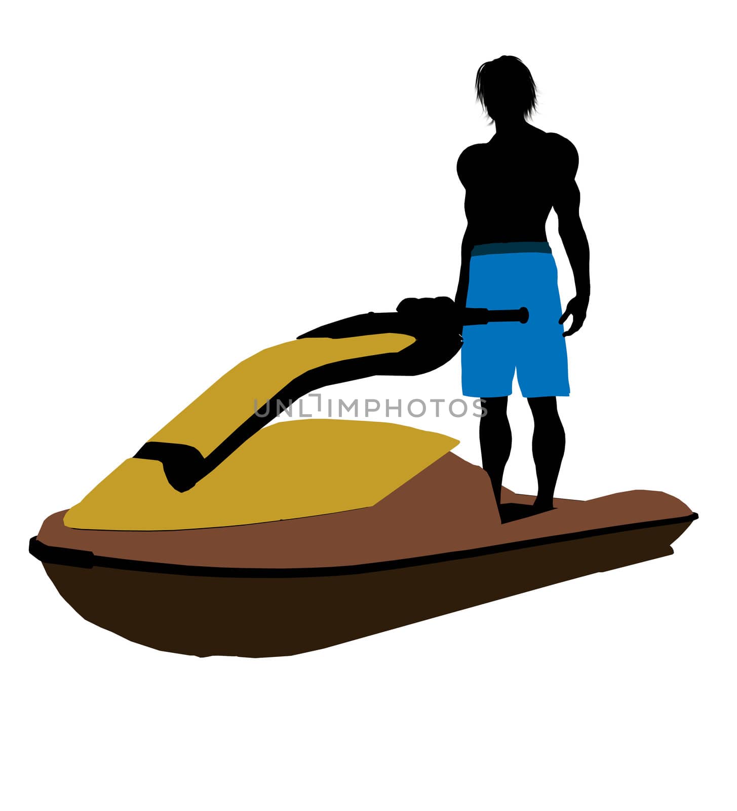 Male jetskier art illustration silhouette on a white background