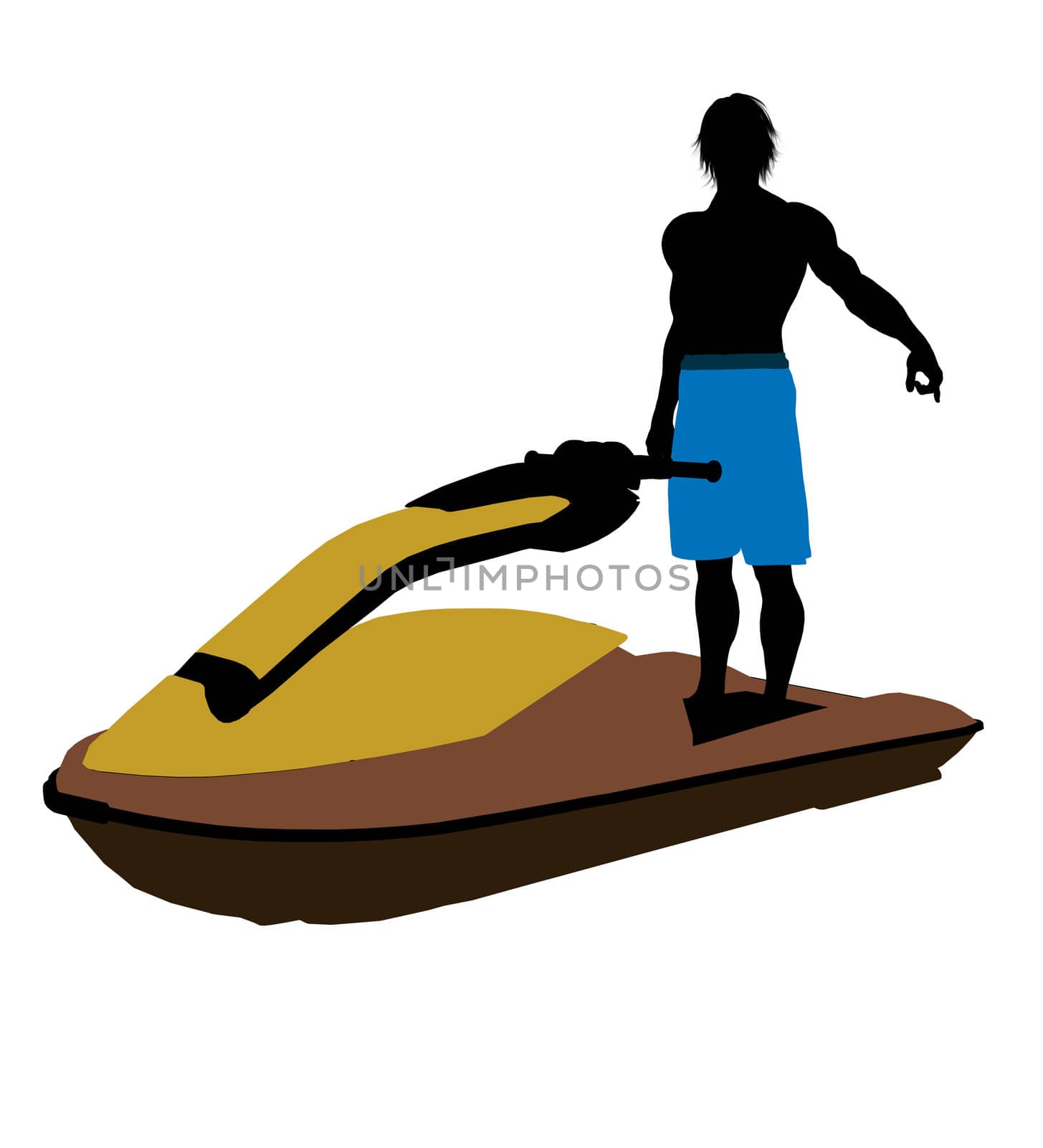Male jetskier art illustration silhouette on a white background