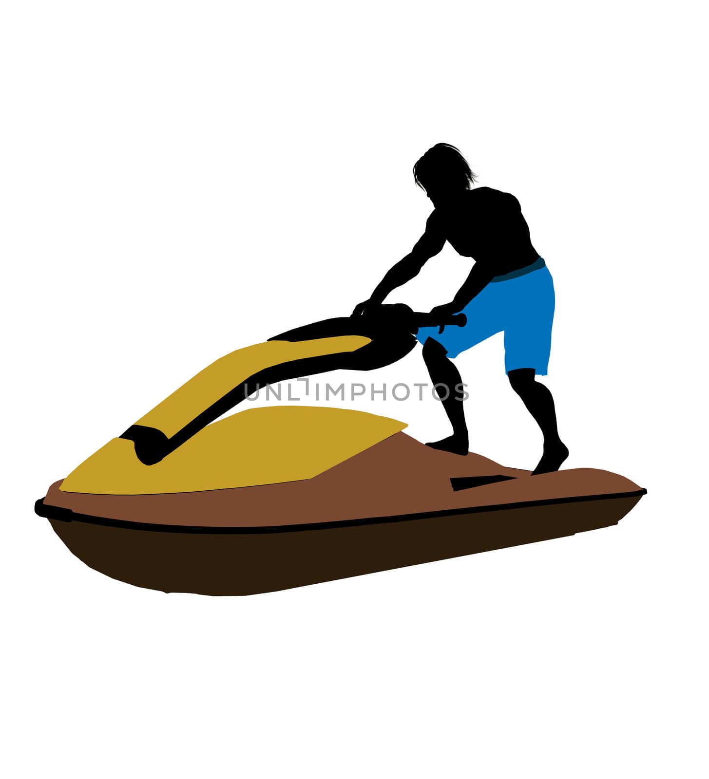 Male jetskier art illustration silhouette on a white background