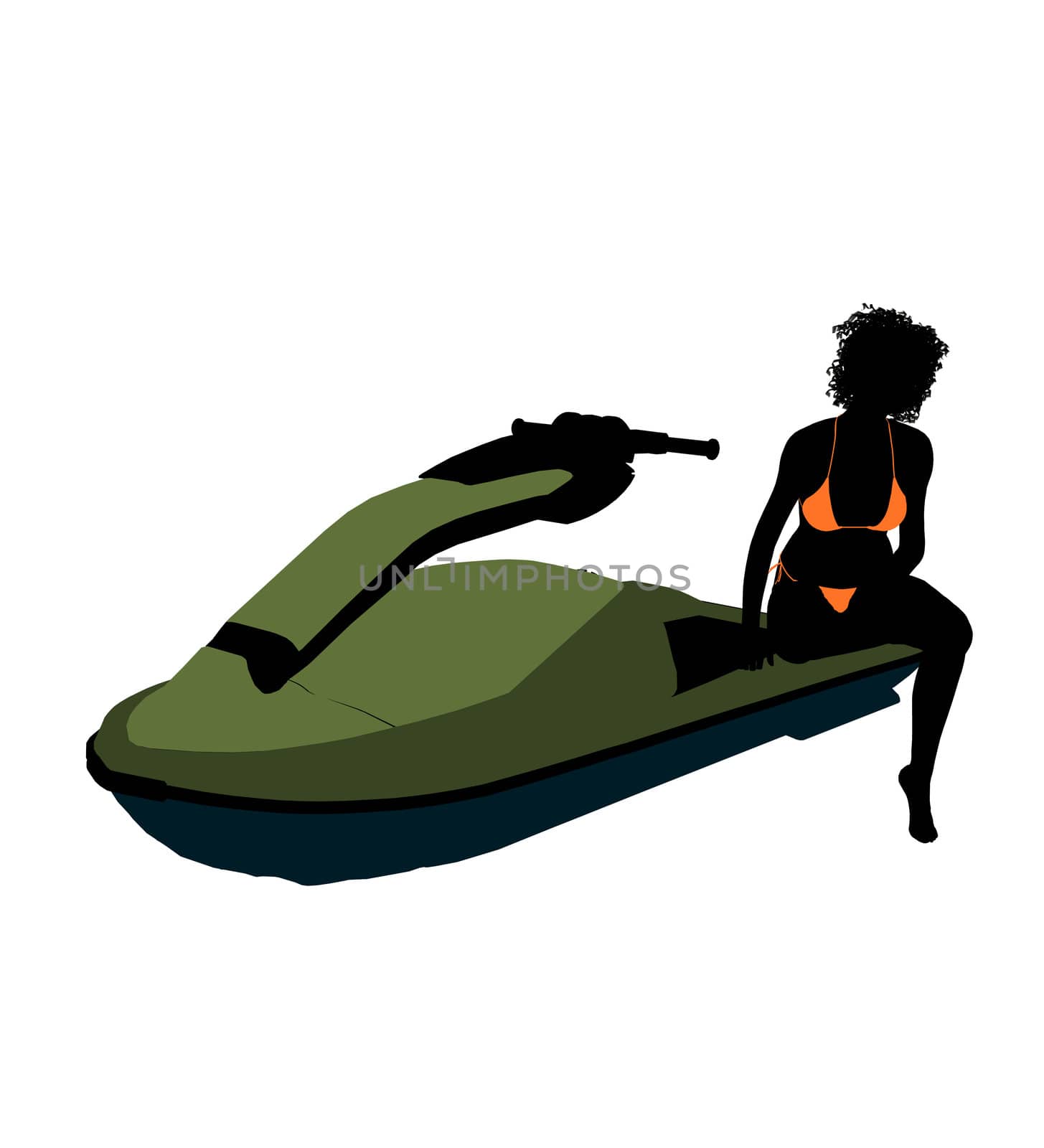 African american female jetskier art illustration silhouette on a white background