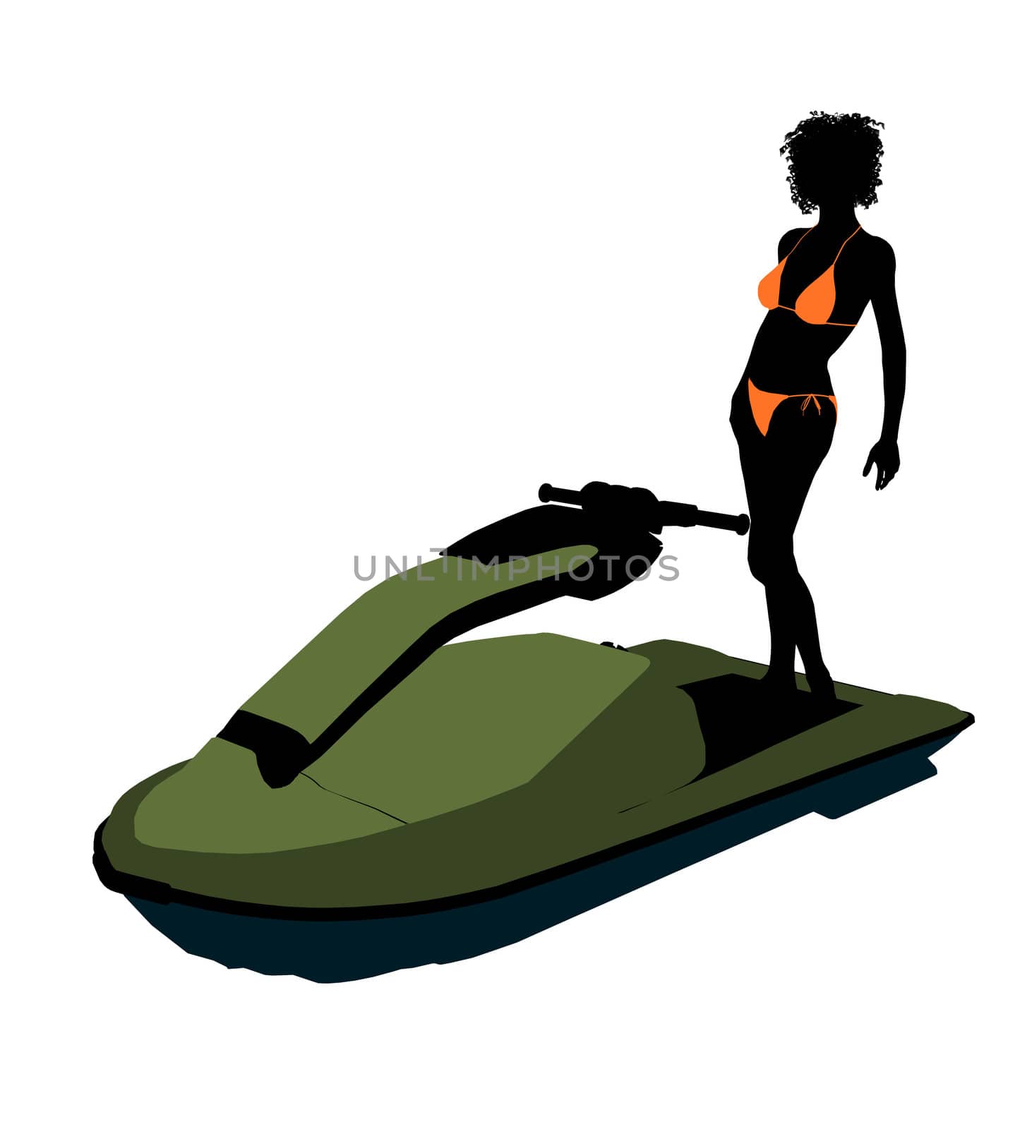 African american female jetskier art illustration silhouette on a white background