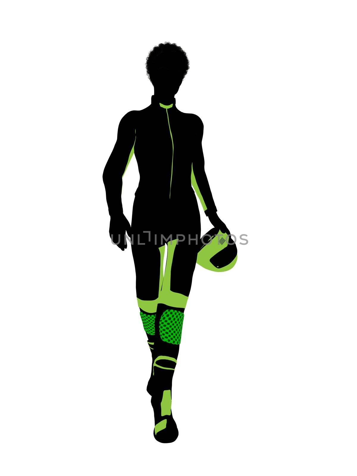 African american female motorcycle rider art illustration silhouette on a white background