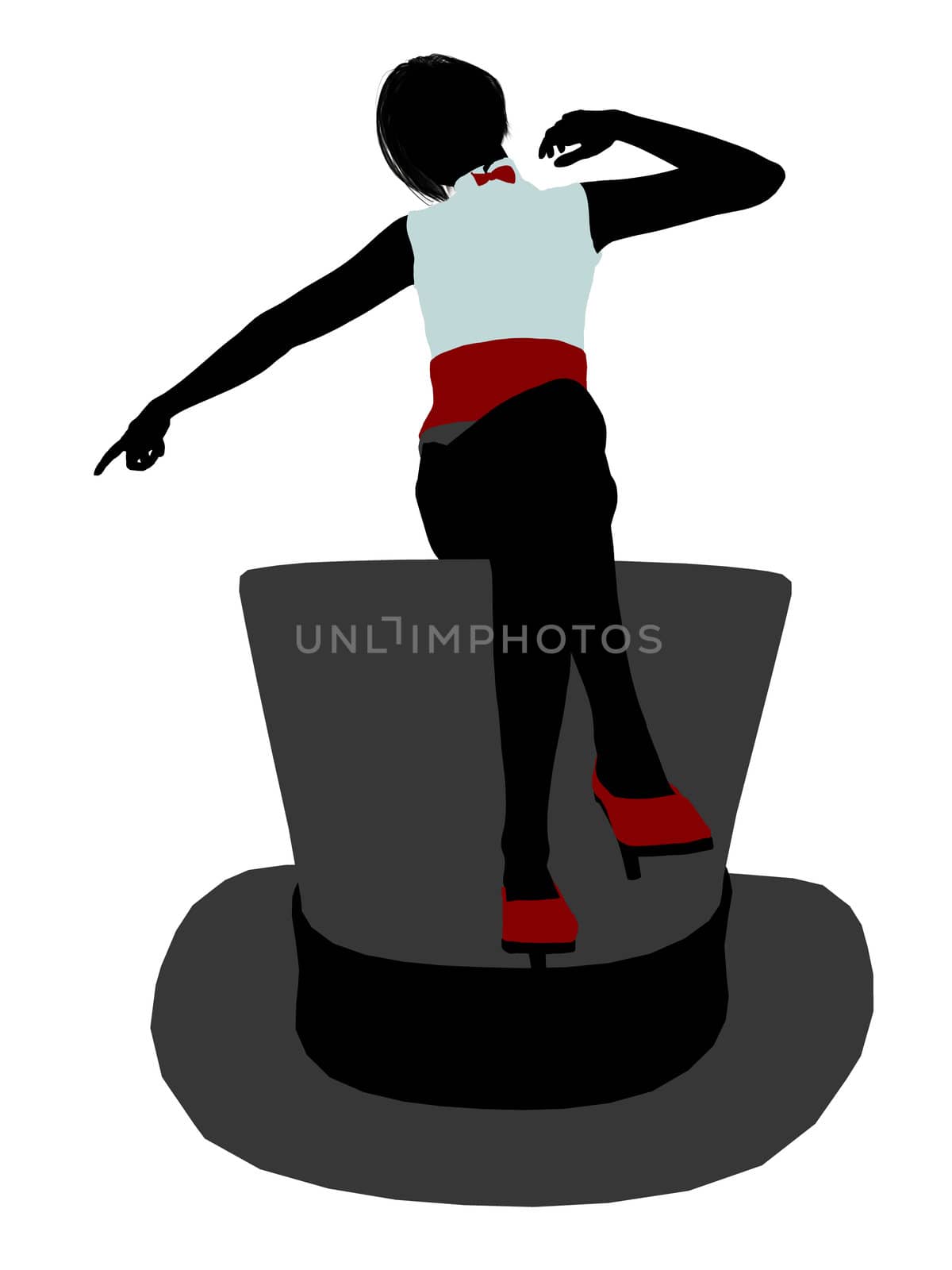 Female sitting on a top hat art illustration silhouette on a white background