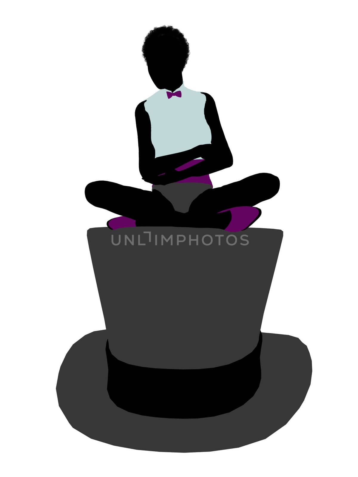 African american female sitting on a top hat art illustration silhouette on a white background