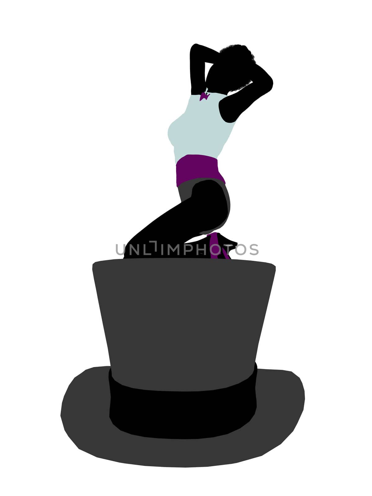 African american female sitting on a top hat art illustration silhouette on a white background