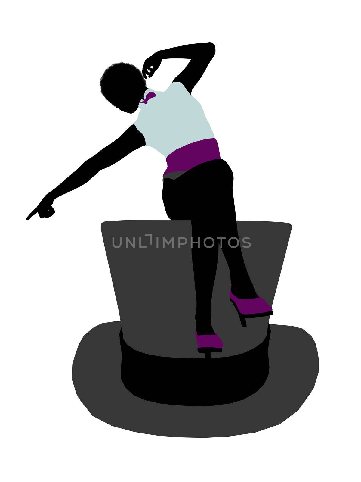 African american female sitting on a top hat art illustration silhouette on a white background