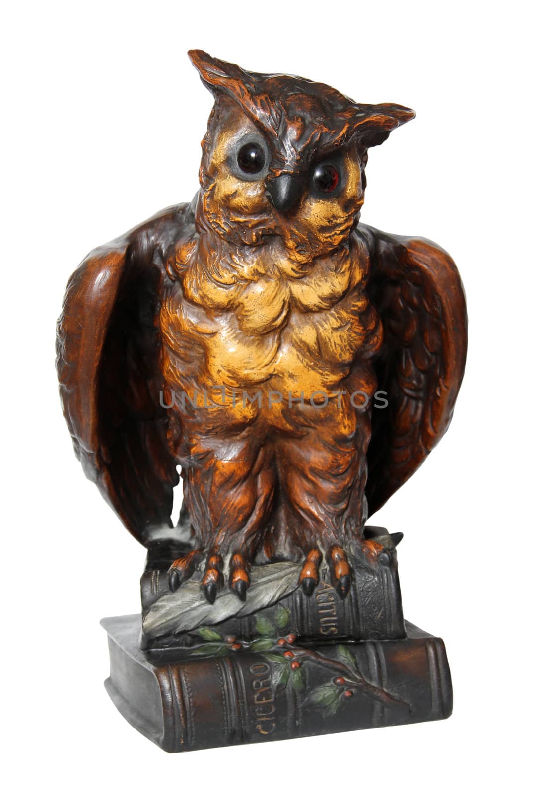 Owl statue symbolizing the learning with books.