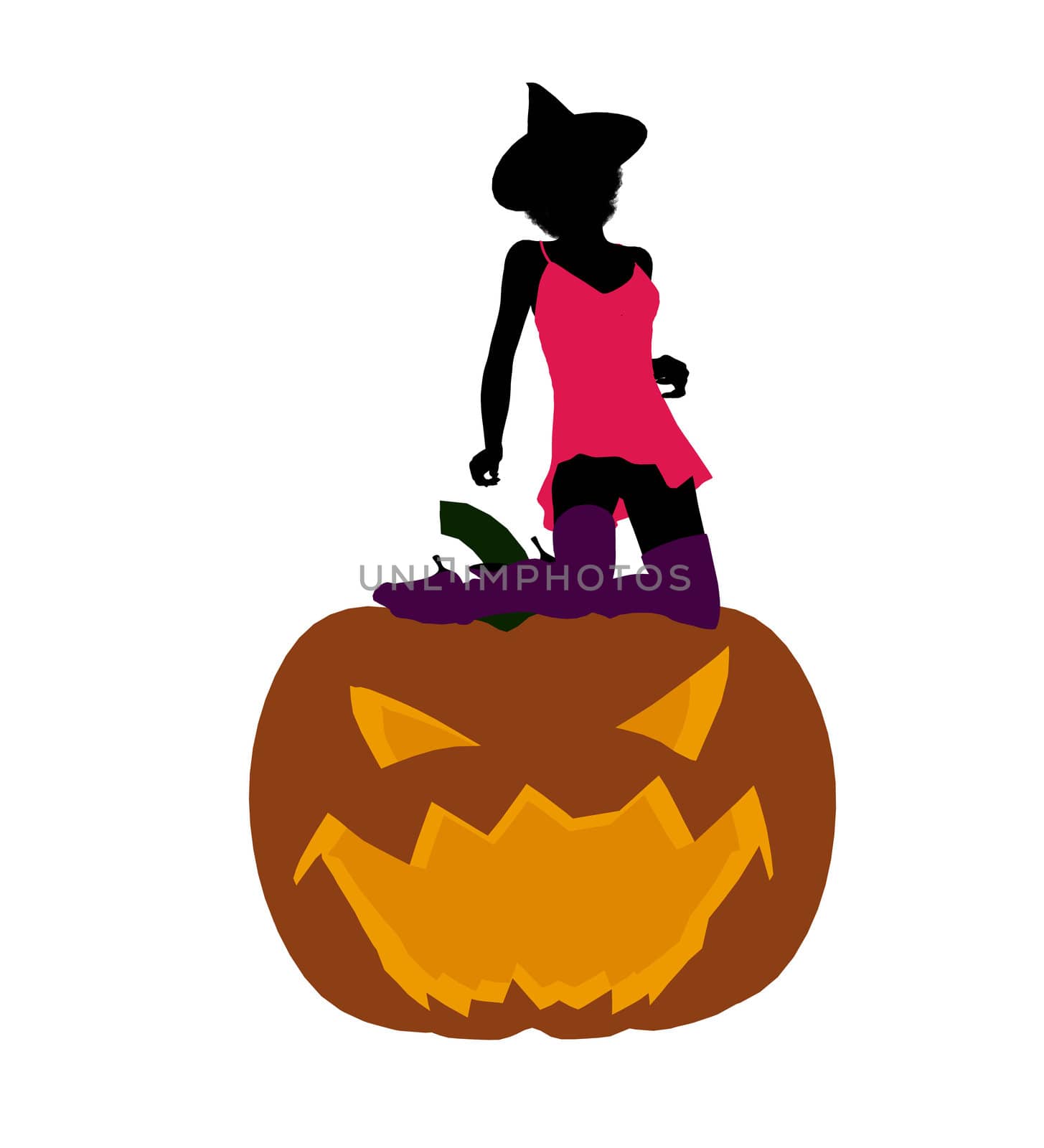 Sexy african american halloween witch silhouette illustration on a white background