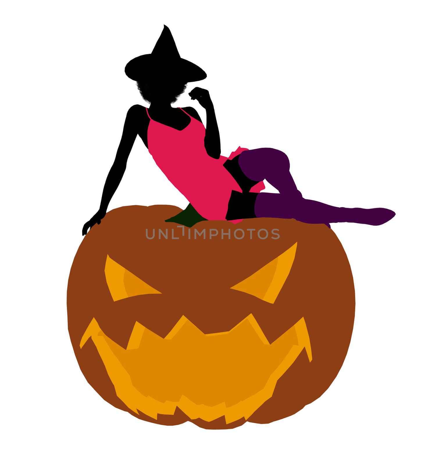 Sexy african american halloween witch silhouette illustration on a white background