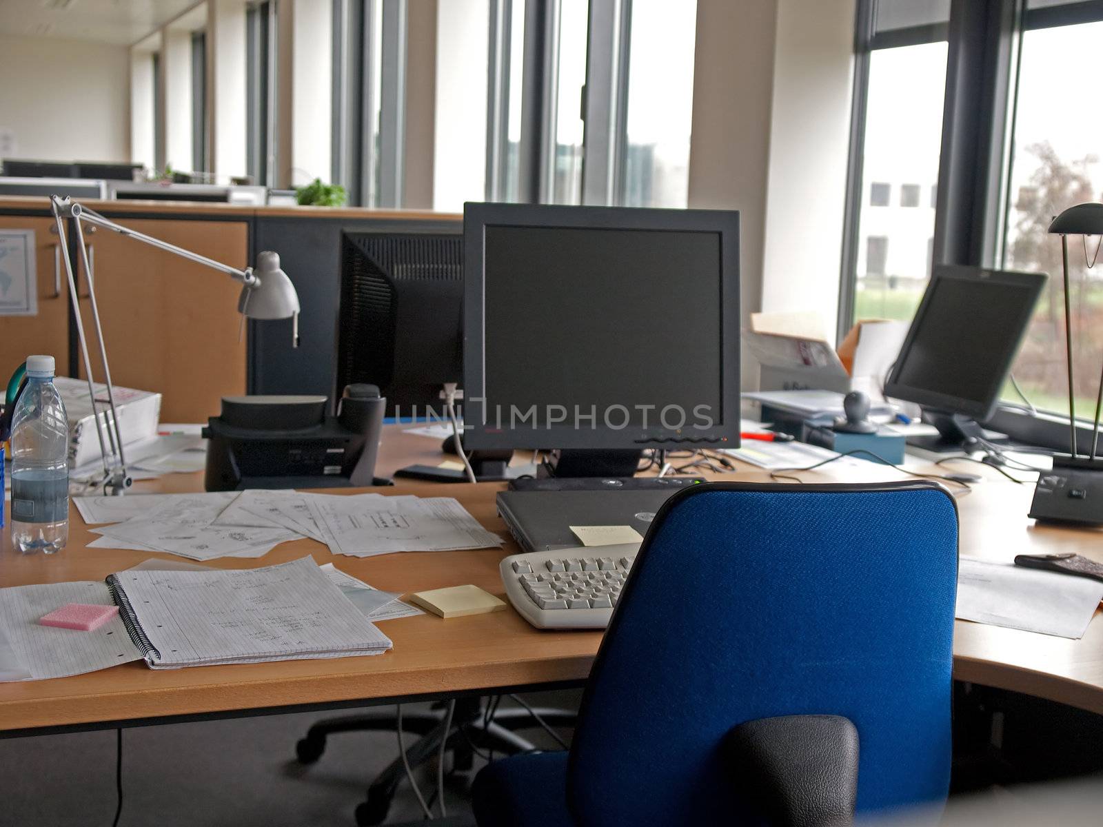 Computers workstations in modern IT corporate office