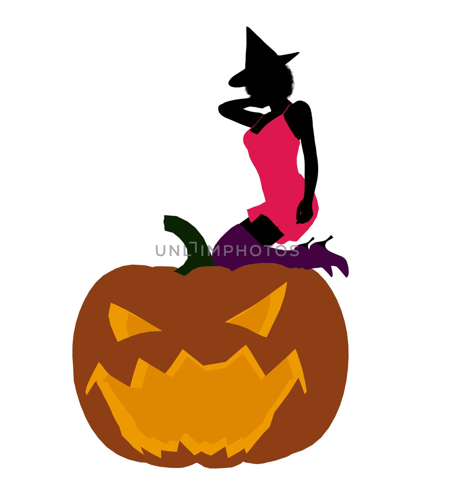 Sexy african american halloween witch silhouette illustration on a white background