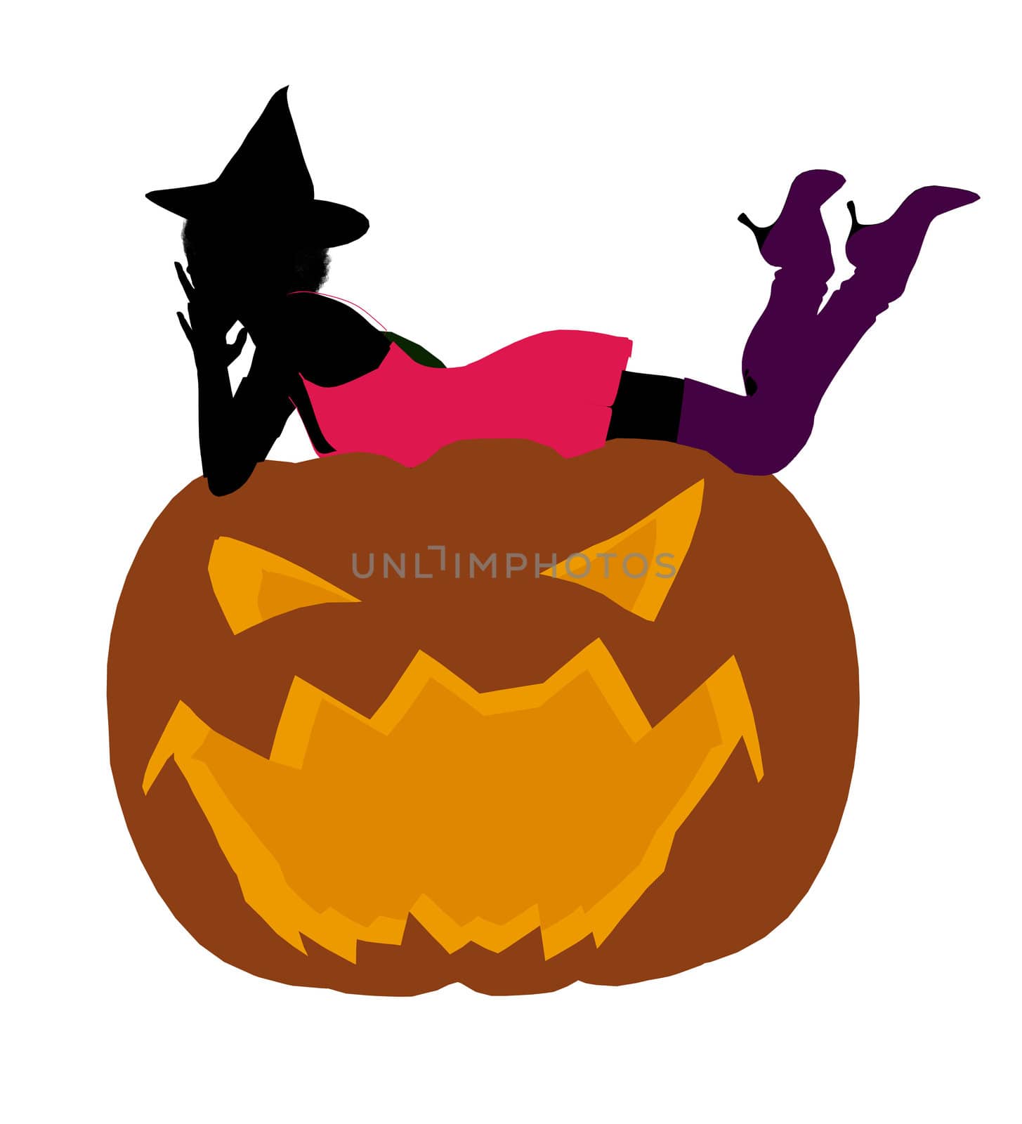 Sexy african american halloween witch silhouette illustration on a white background