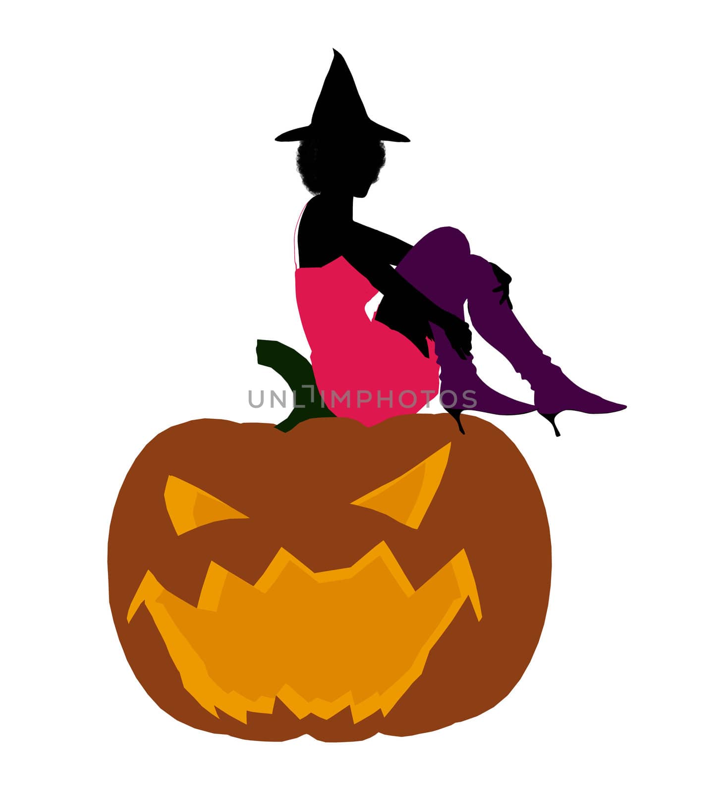 Sexy african american halloween witch silhouette illustration on a white background