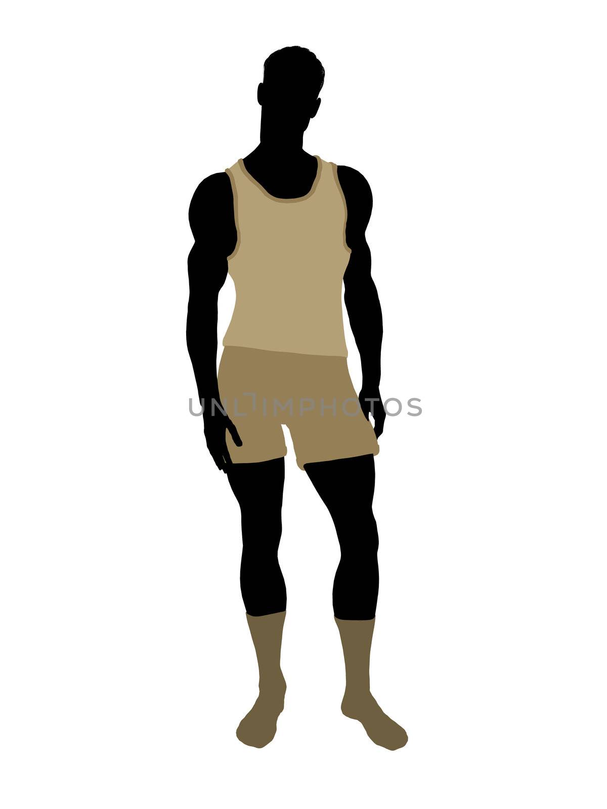 Male model wearing underwear illustration silhouette on a white background