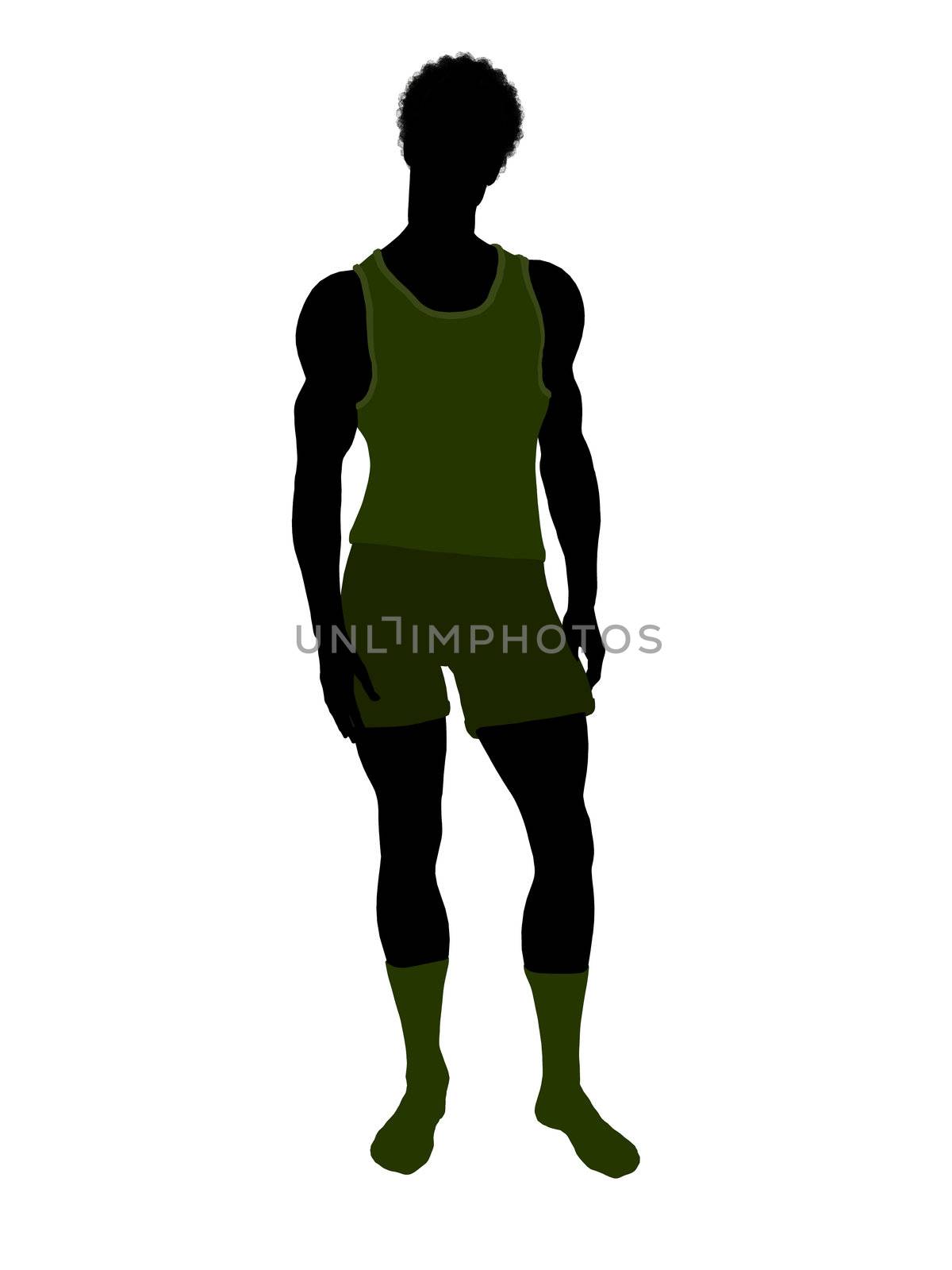 African American male model wearing underwear illustration silhouette on a white background