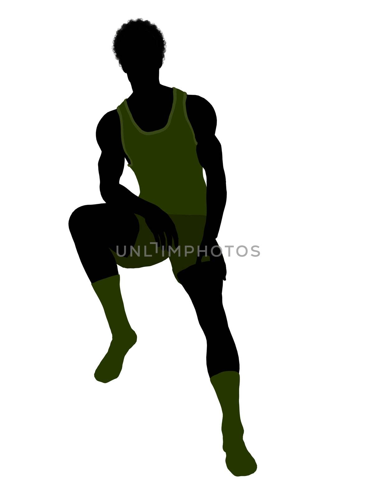 African American male model wearing underwear illustration silhouette on a white background