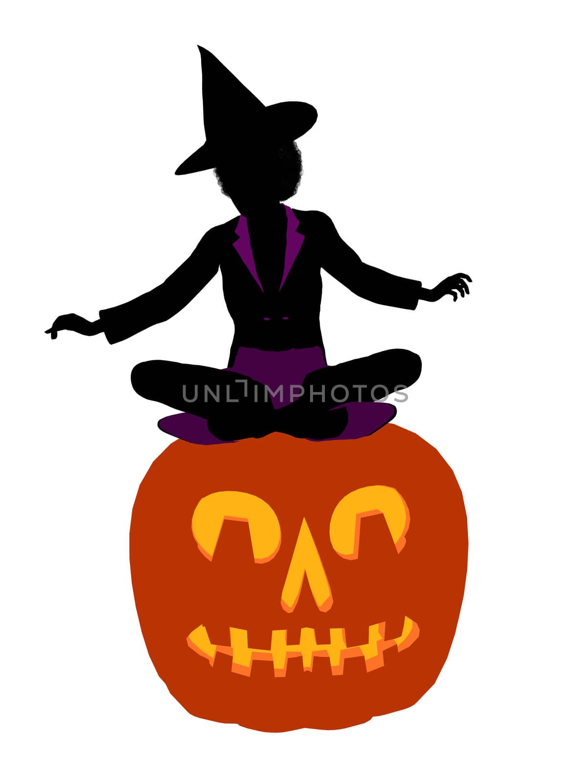 African american halloween witch silhouette illustration on a white background