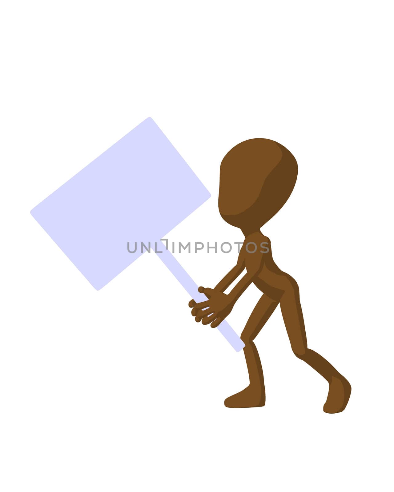 Cute brown silhouette guy holding a blank sign on a white background
