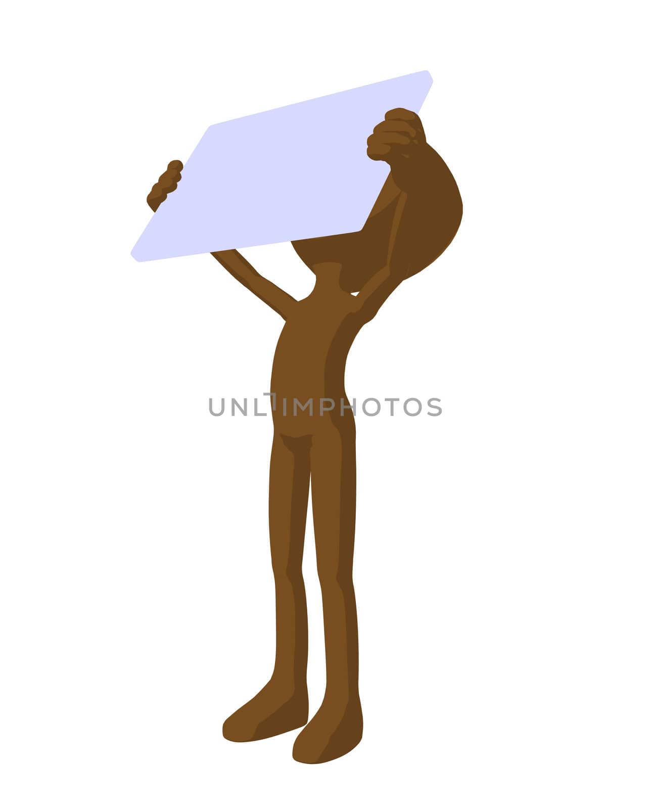 Cute brown silhouette guy holding a blank business card on a white background
