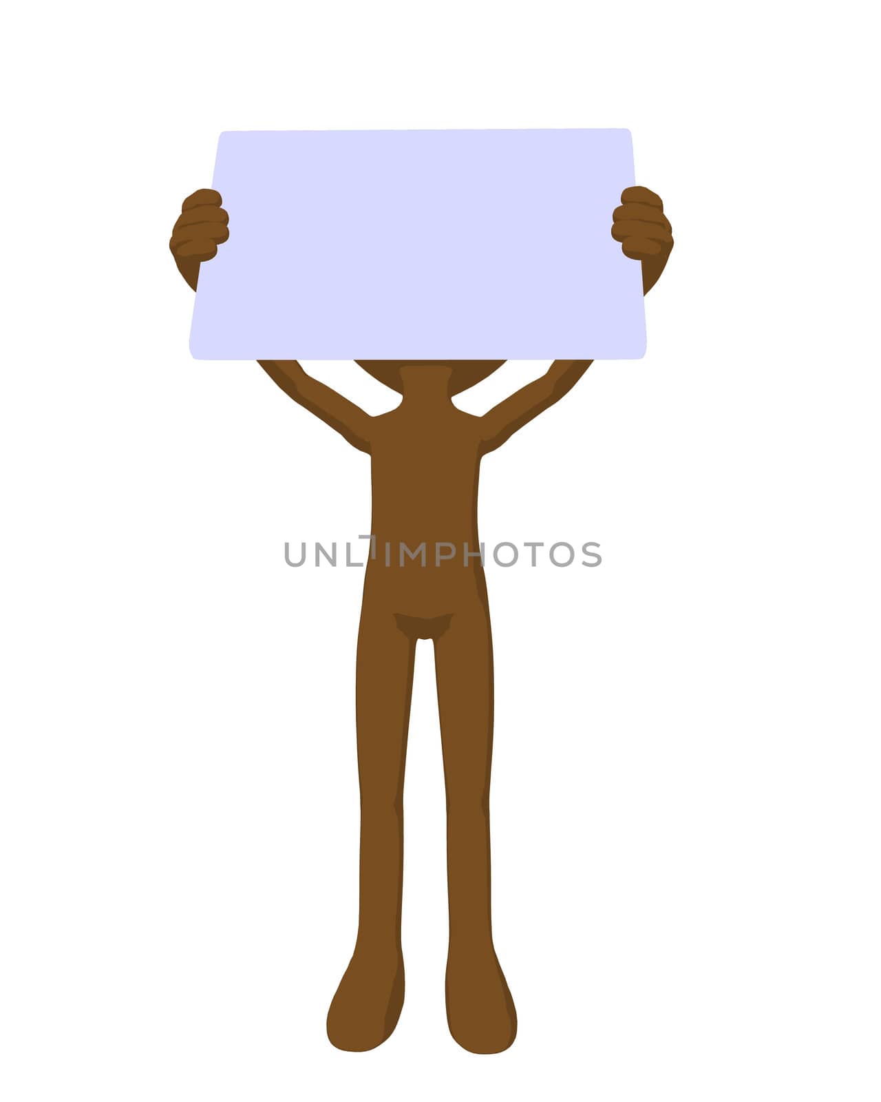 Cute brown silhouette guy holding a blank business card on a white background
