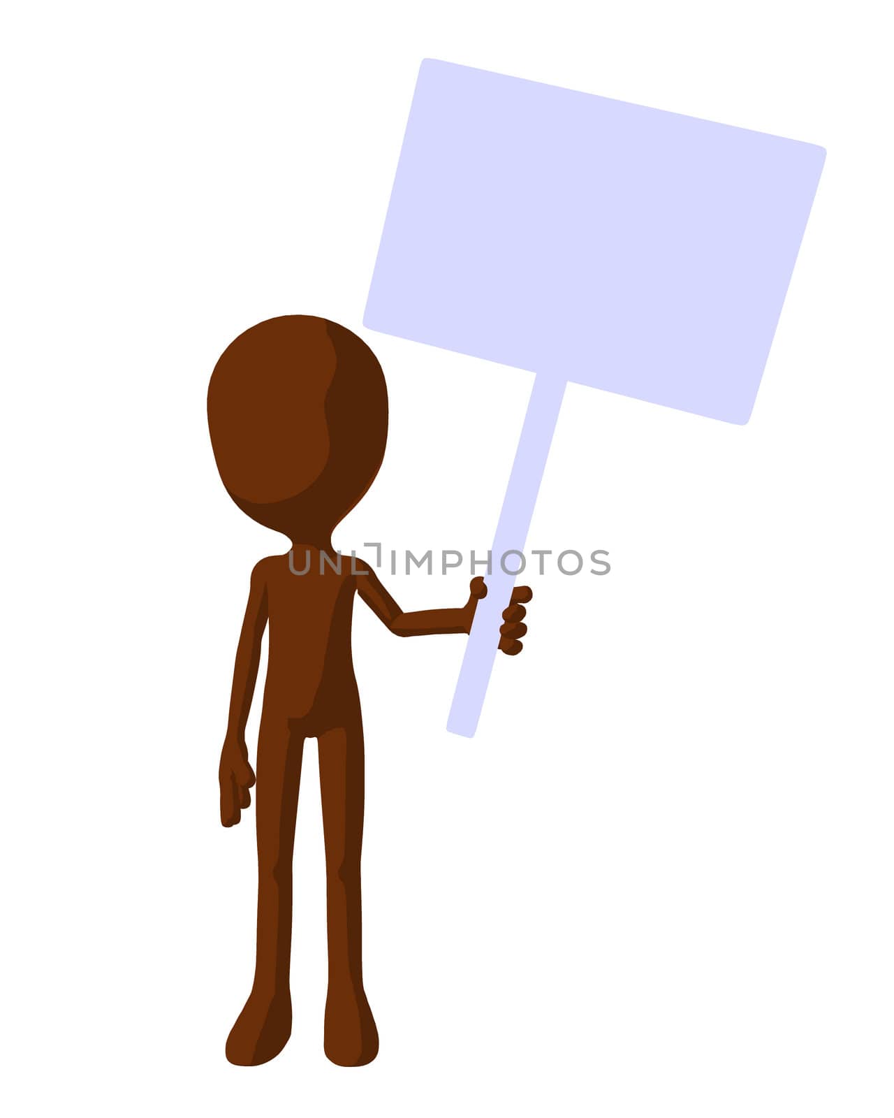 Cute brown silhouette guy holding a blank sign on a white background
