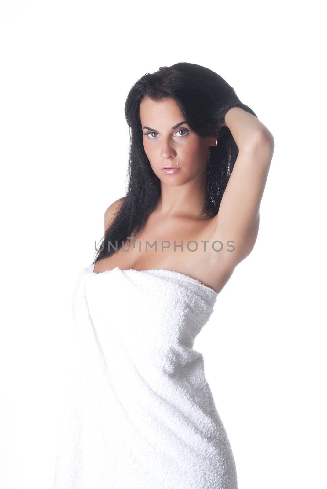 beautiful girl in a white towel