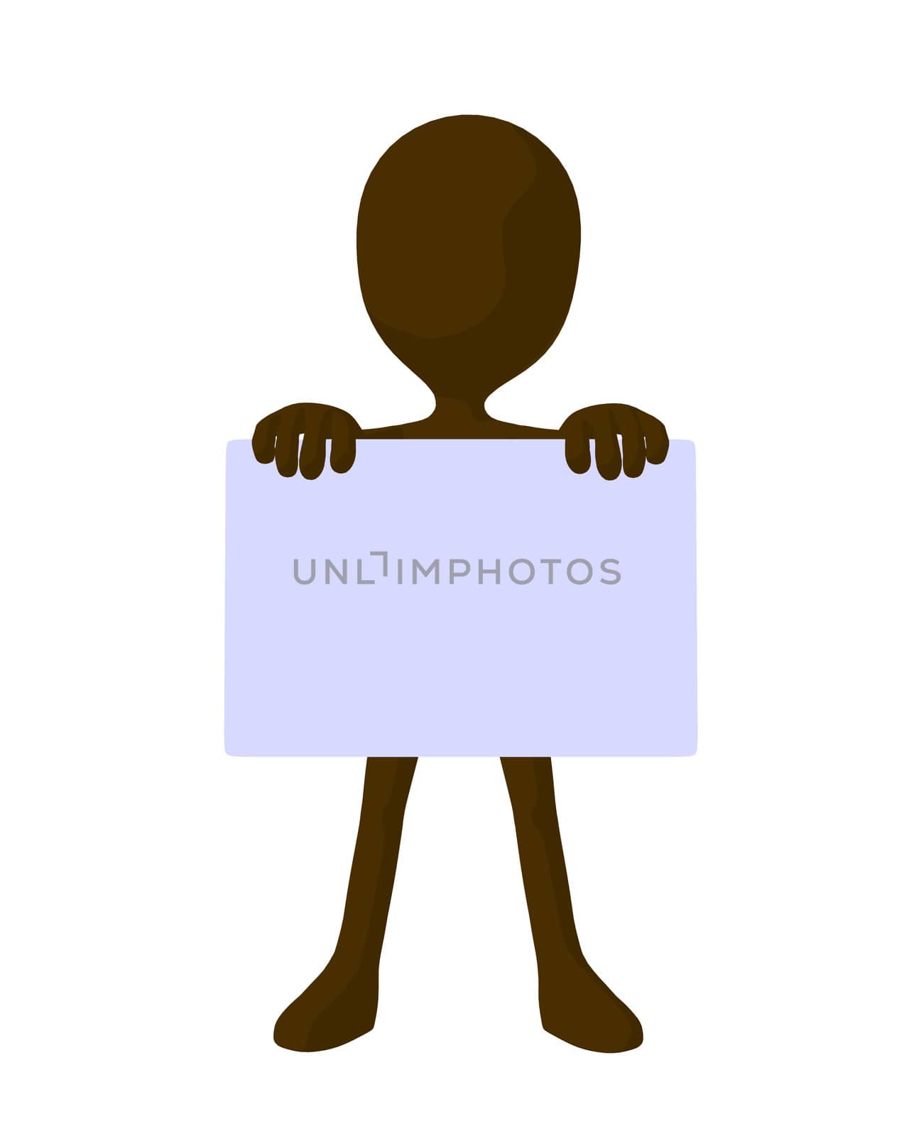 Cute brown silhouette guy holding a blank business card on a white background
