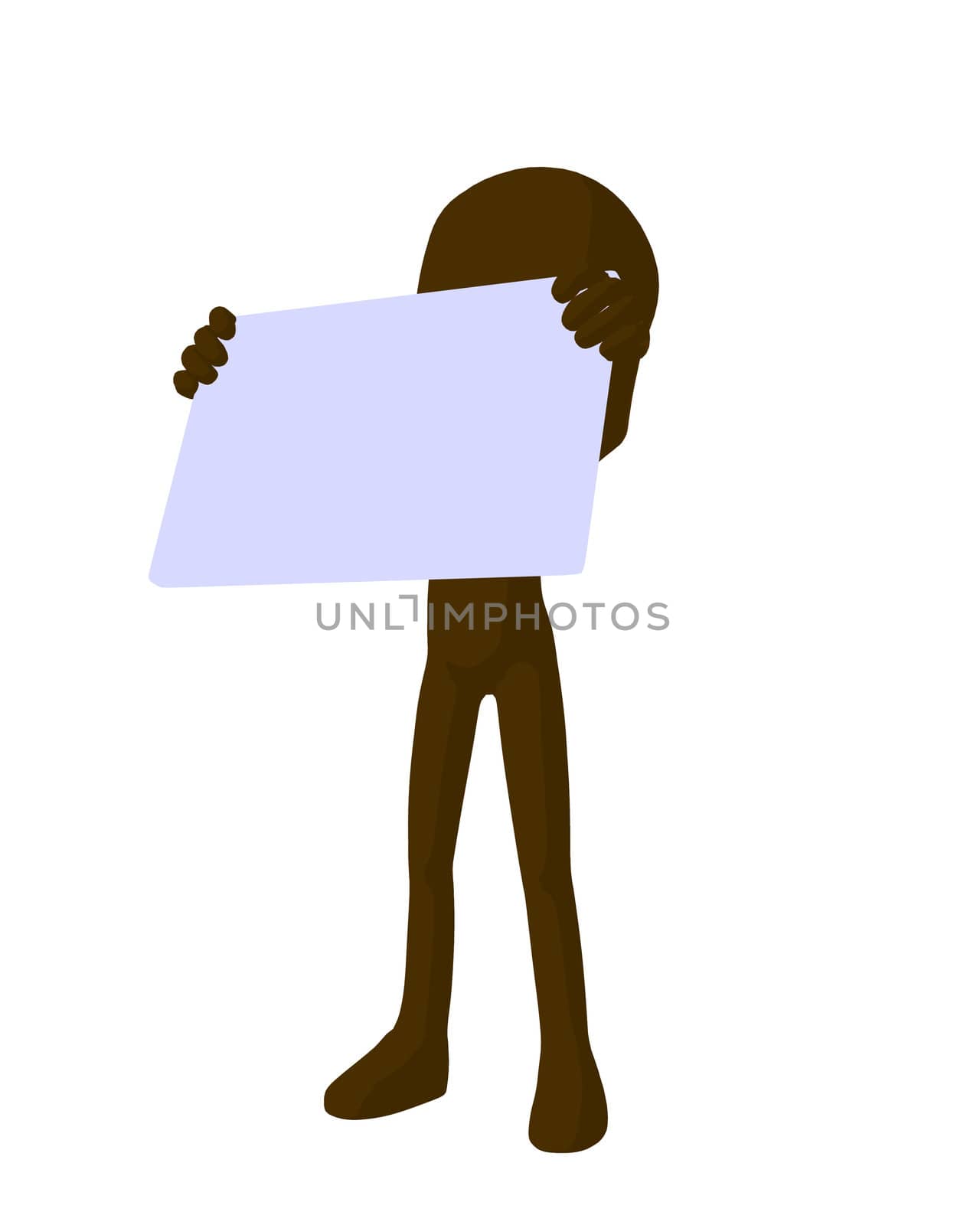 Cute brown silhouette guy holding a blank business card on a white background
