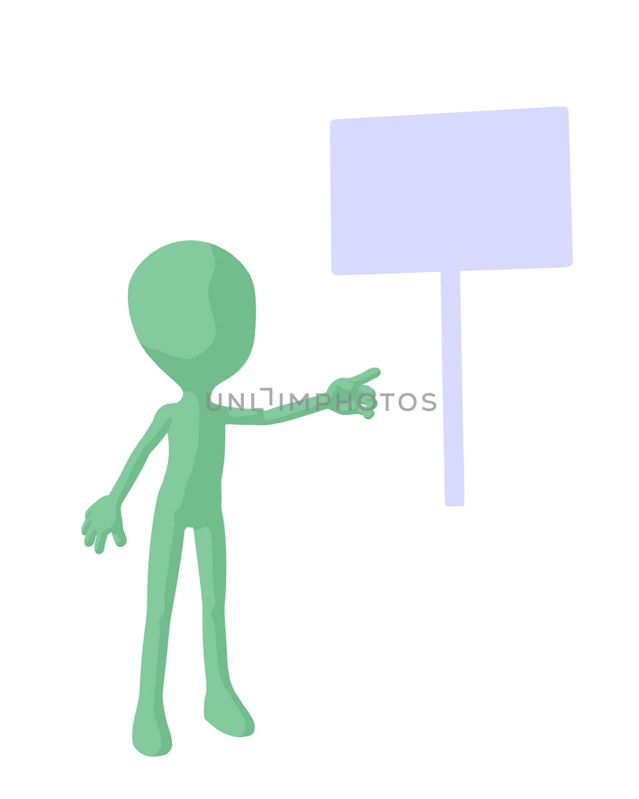 Cute green silhouette guy standing on a white background
