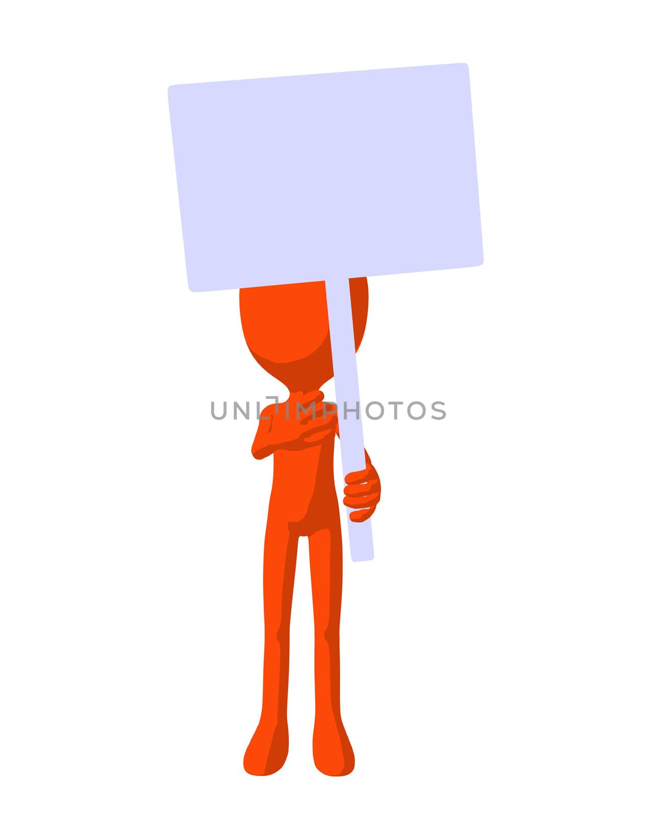Cute orange silhouette guy holding a blank sign on a white background

