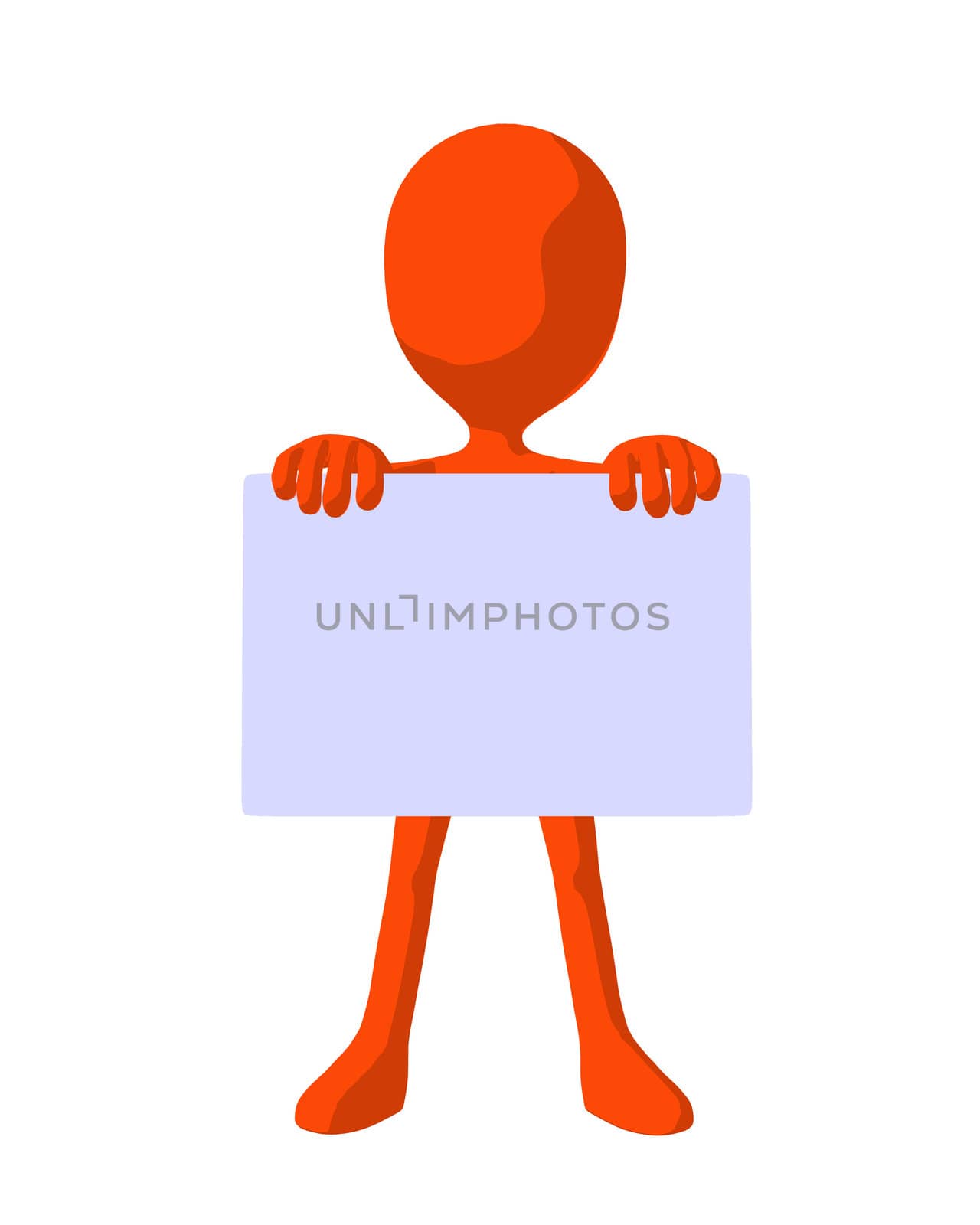Cute orange silhouette guy holding a blank business card on a white background

