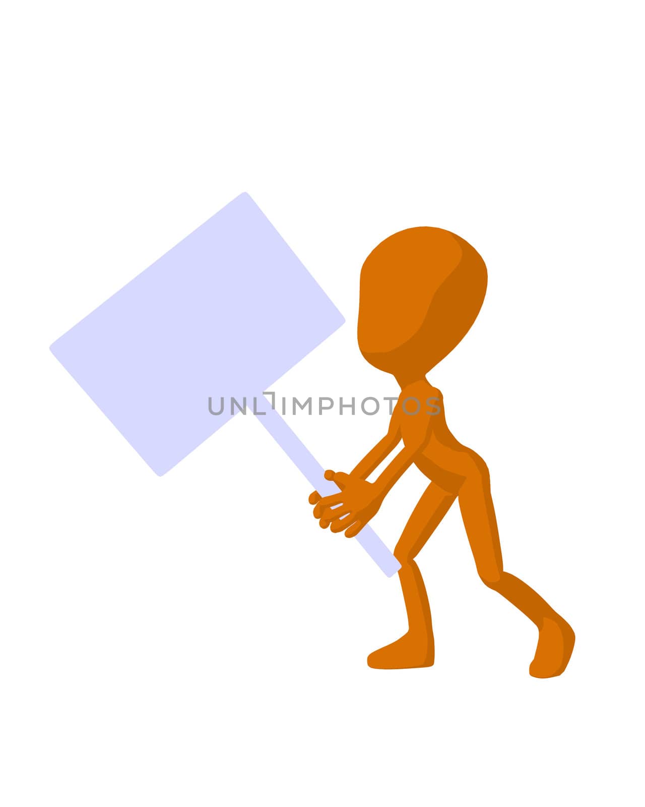 Cute orange silhouette guy holding a blank sign on a white background
