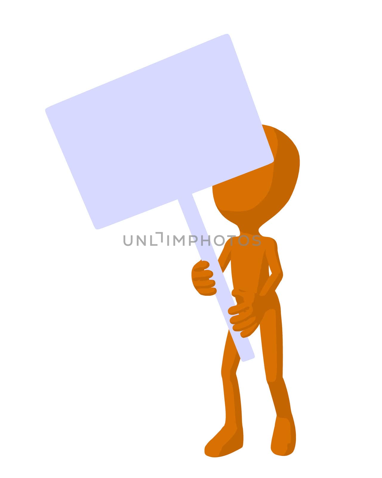 Cute orange silhouette guy holding a blank sign on a white background
