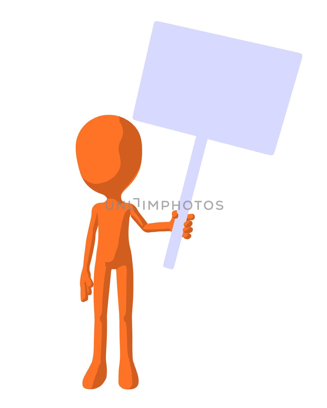 Cute orange silhouette guy holding a blank sign on a white background
