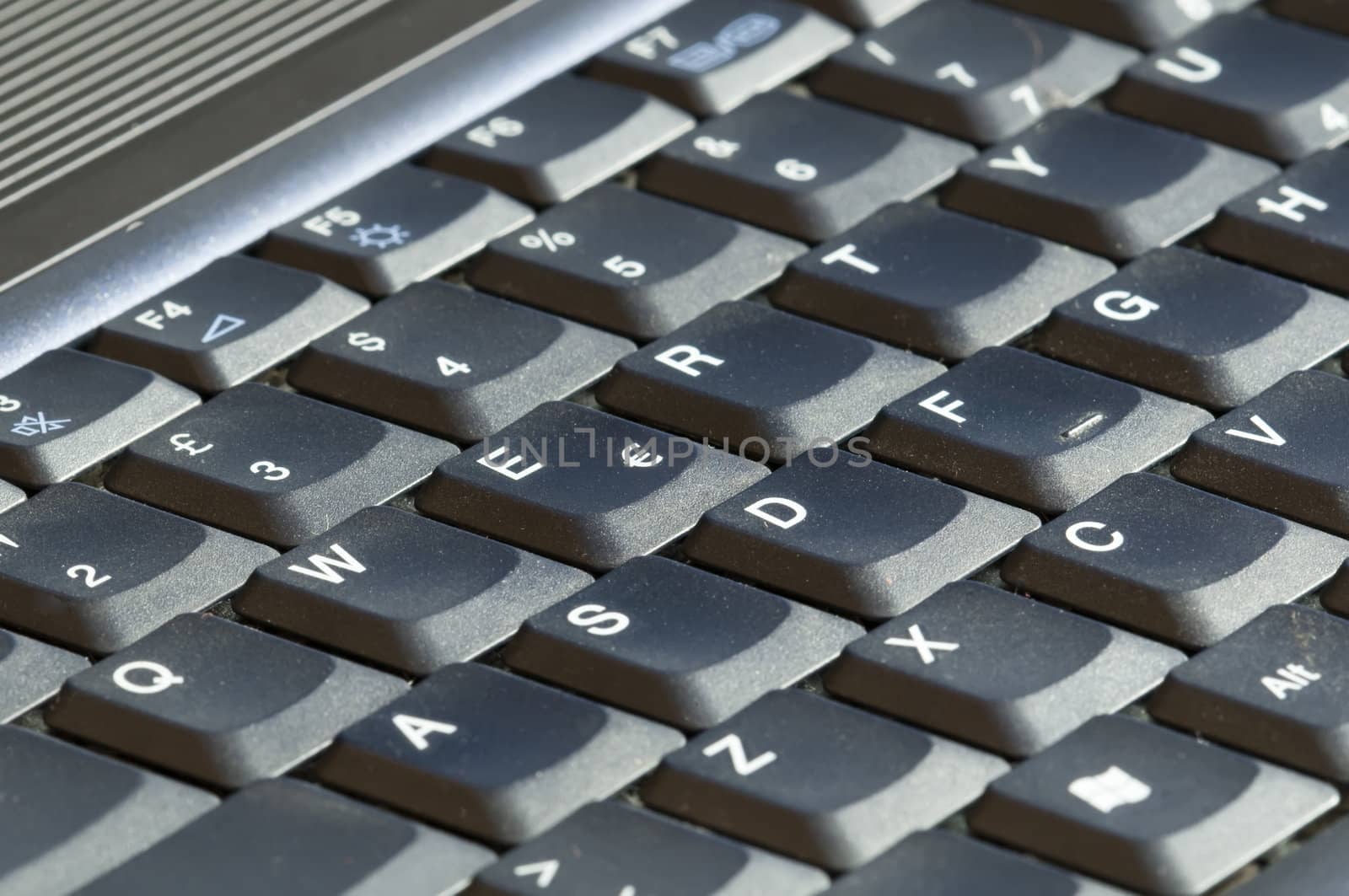 Closeup of a grey keyboard of a computer