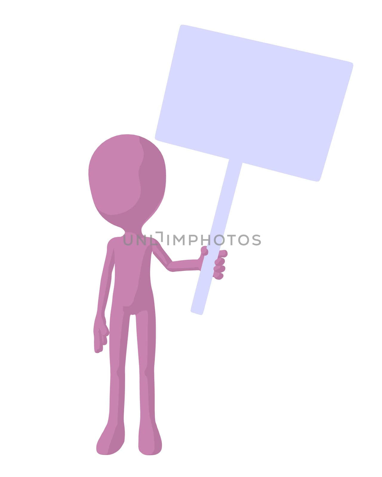 Cute pink silhouette guy holding a blank sign on a white background
