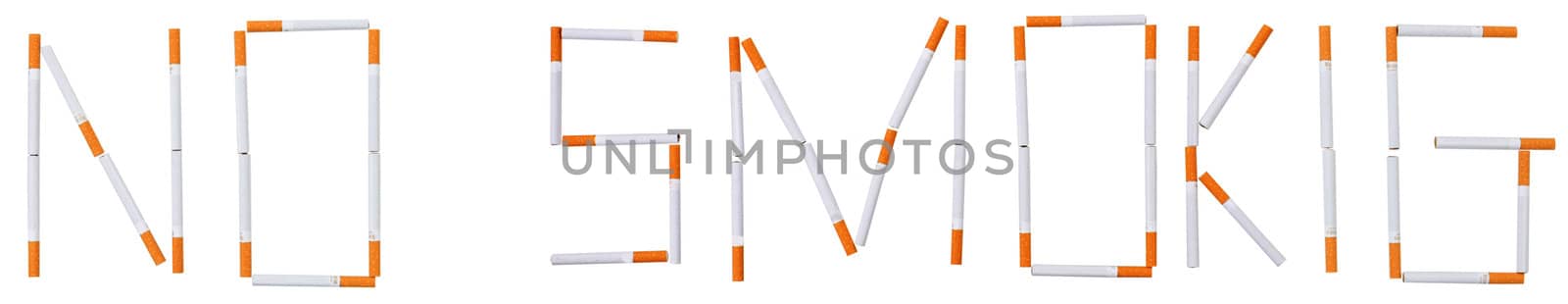 The word take out of cigarettes on the white background - no smoking