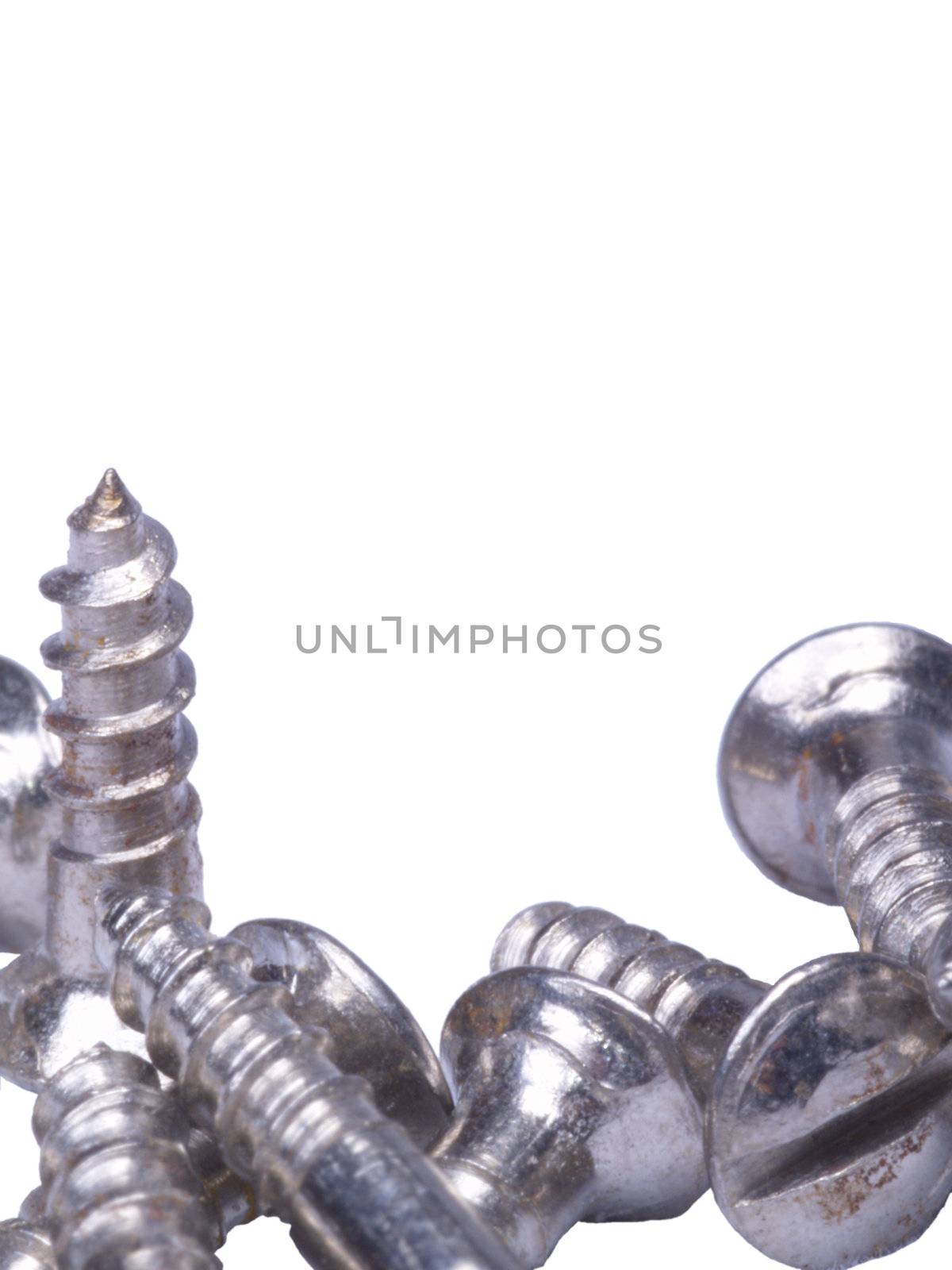 old chrome scews isolated on white to be used as a half-frame