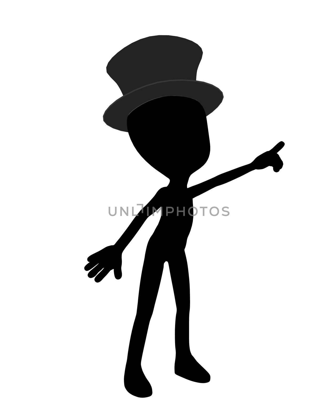 Cute black silhouette top hat guy standing on a white background
