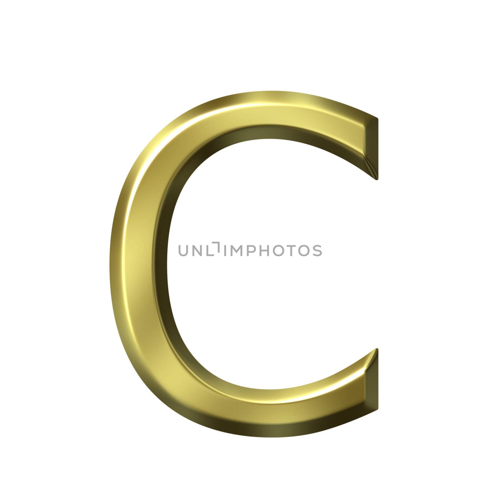 3d golden letter c isolated in white