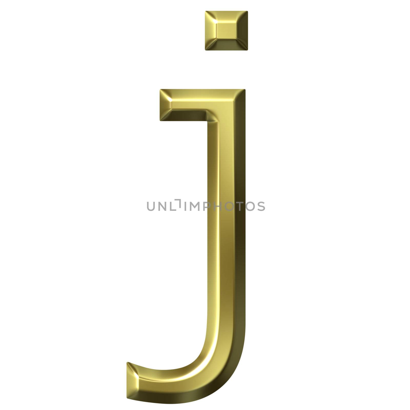 3d golden letter j isolated in white