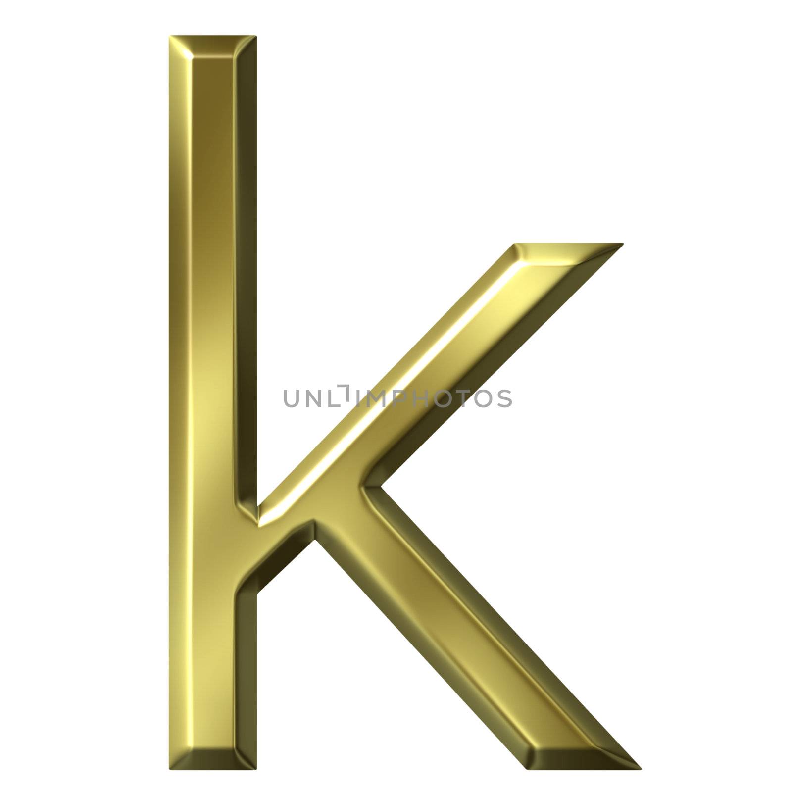 3d golden letter k isolated in white