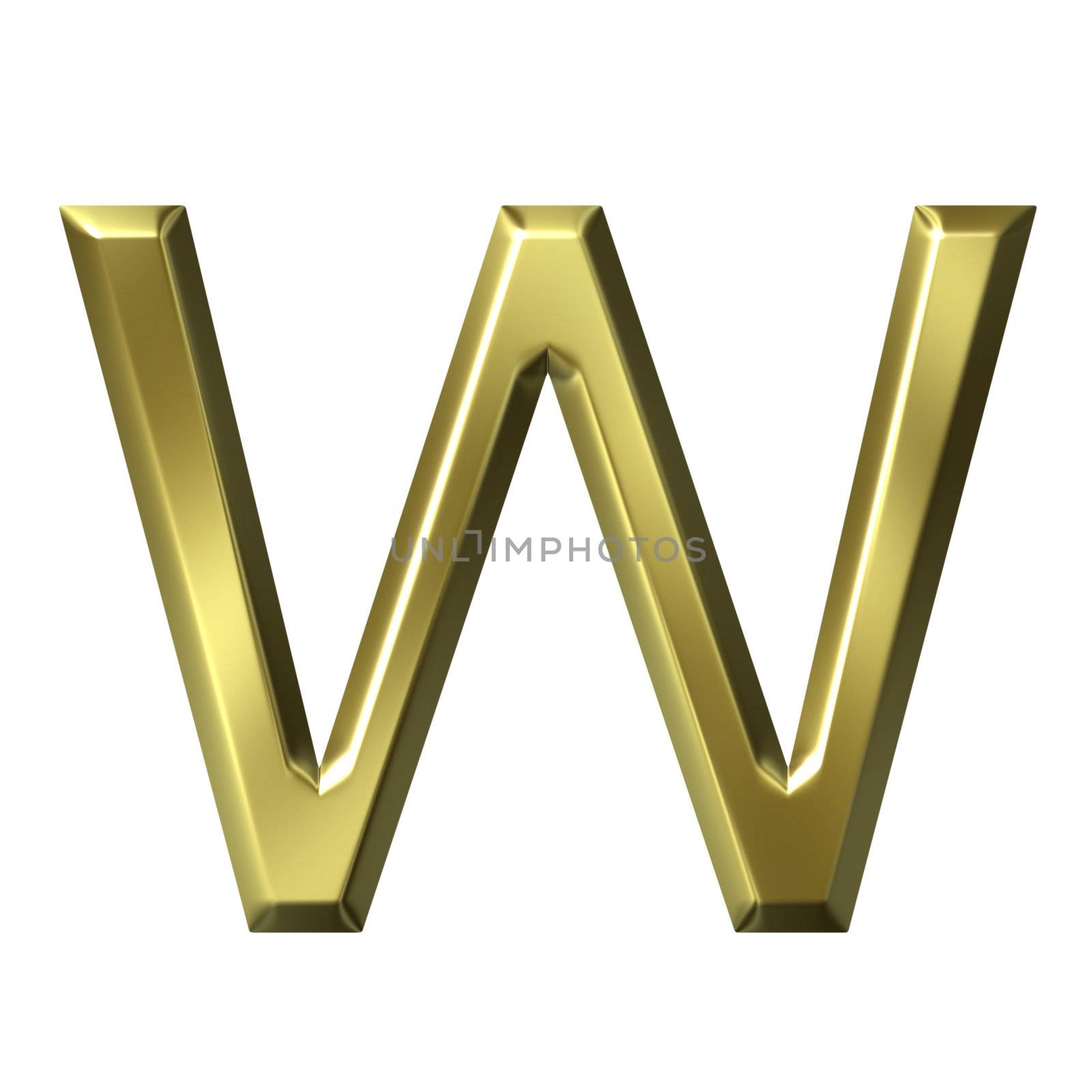 3d golden letter w isolated in white