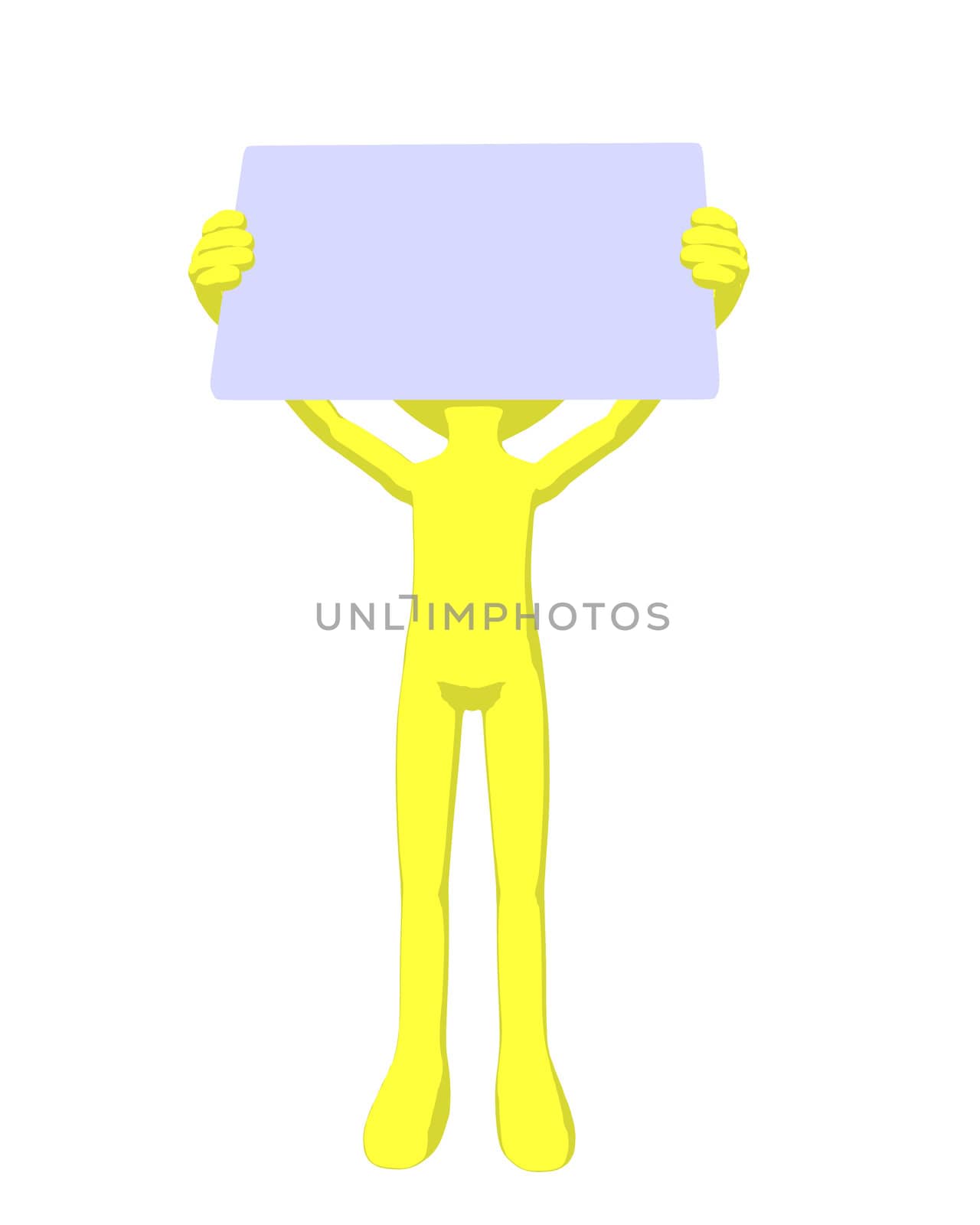 Cute yellow silhouette guy holding a blank business card on a white background

