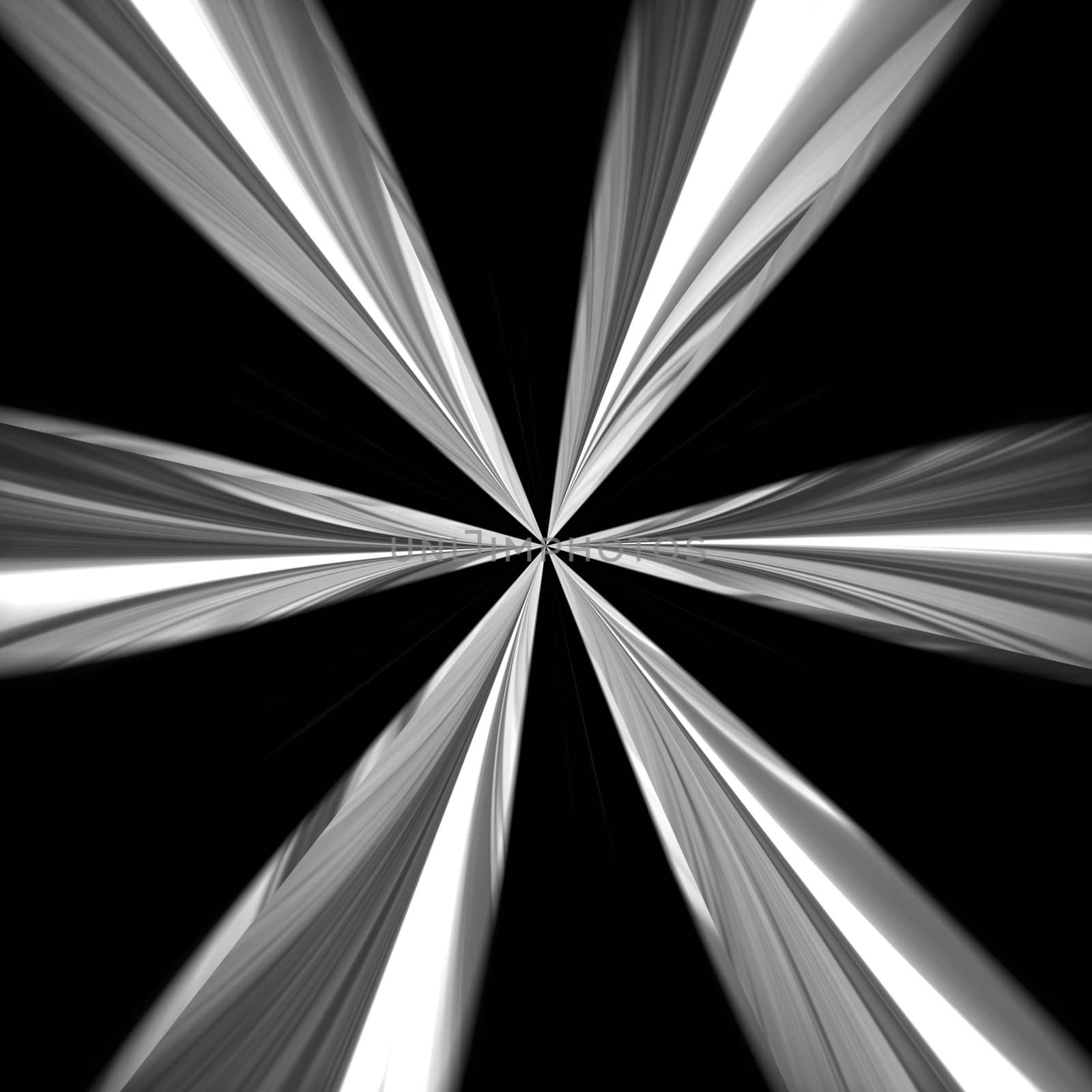 Shiny chrome vortex radiating isolated over a black background.