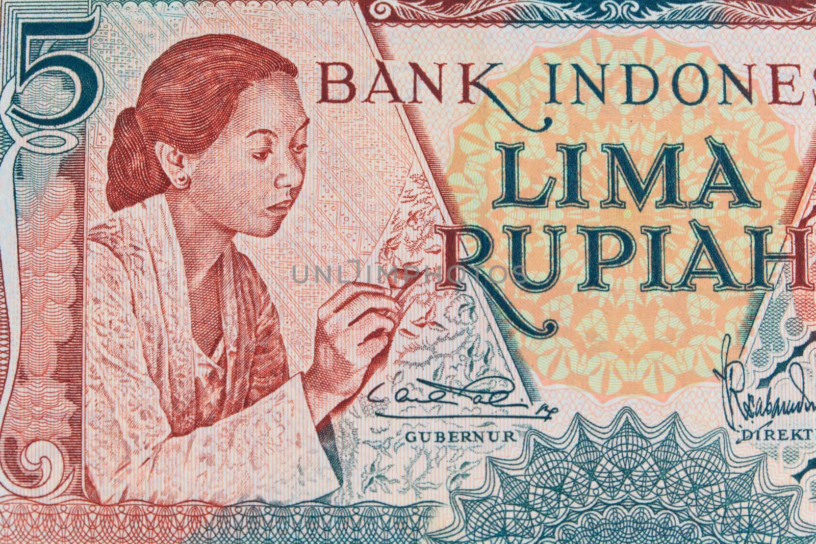 Vintage Indonesian Currency Close up, Lima Rupiah