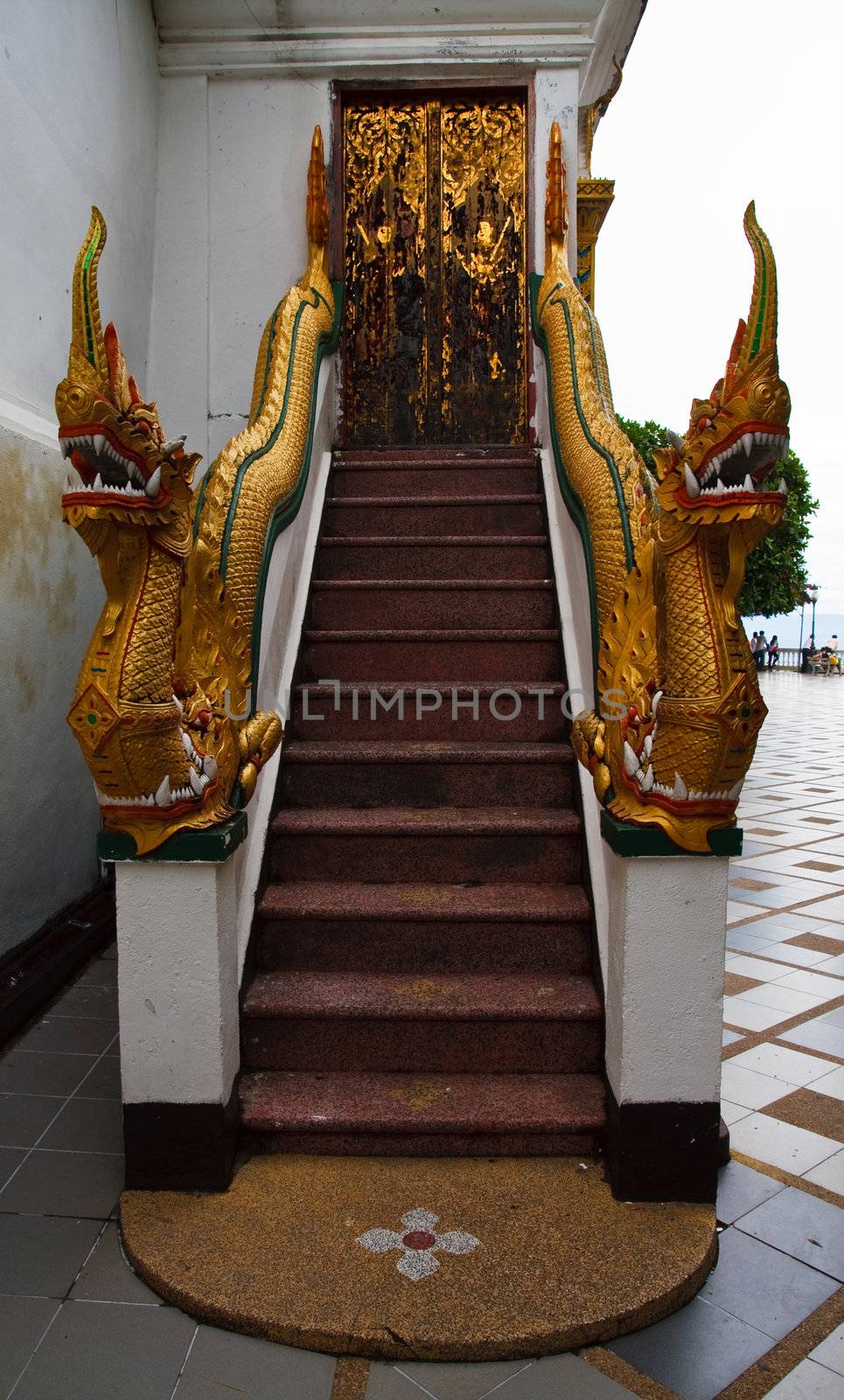 Golden nagas staircase in Wat Doi suthep temple, Chiang Mai